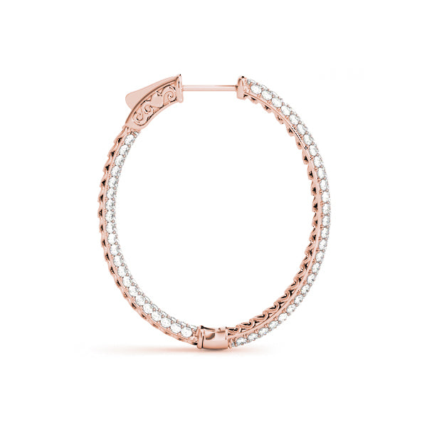 14K Rose Gold 1.5 Inch 3 Row Pave Oval Hoop With 1 TCW Diamond (Lab Grown VS-SI1, E/F/G)