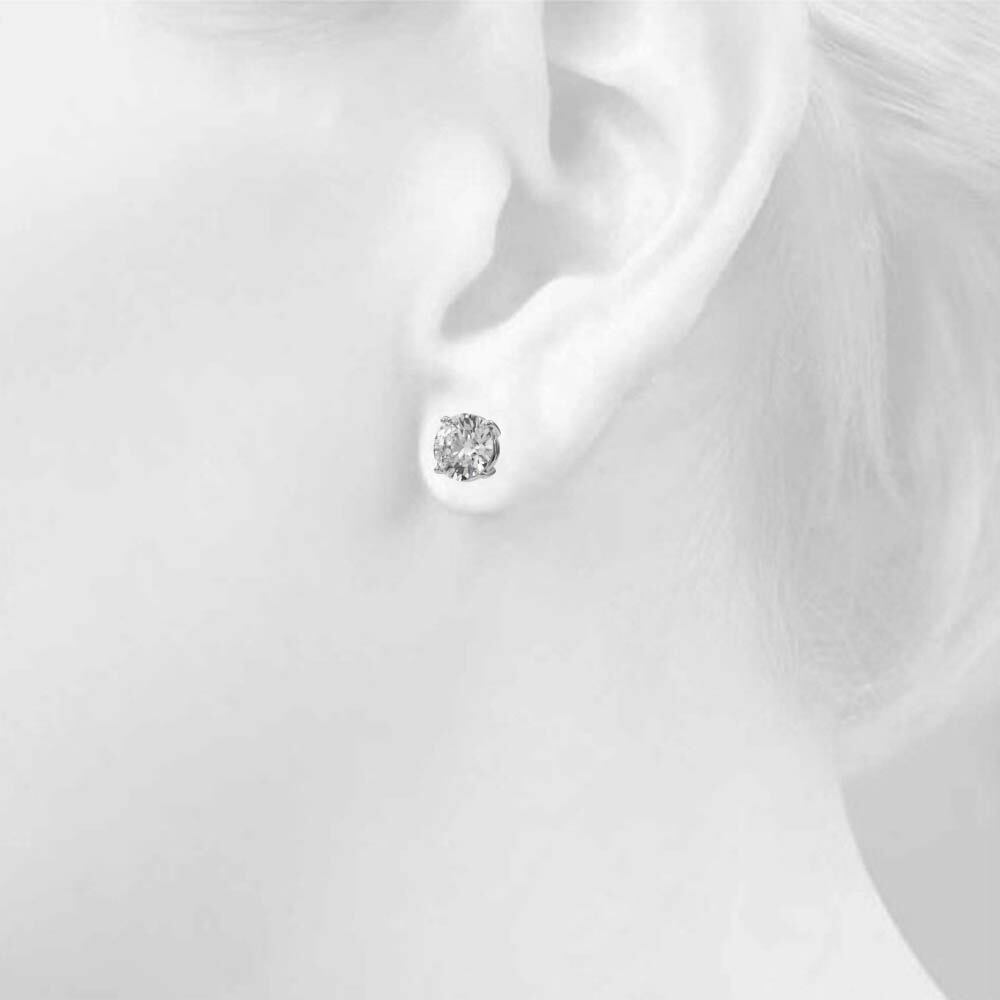 14K White Gold (1.5 Cttw) 3/4ct 3 Prong Wire Stud Earring With 1.50 TCW Diamond (Lab Grown VS-SI1, E/F/G)