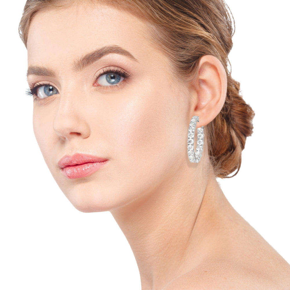 14K White Gold Lab Grown Diamond 1.2 Inch 4 Prong Round Hoop With 6.80 TCW Diamond (Lab Grown VS-SI1, E/F/G)