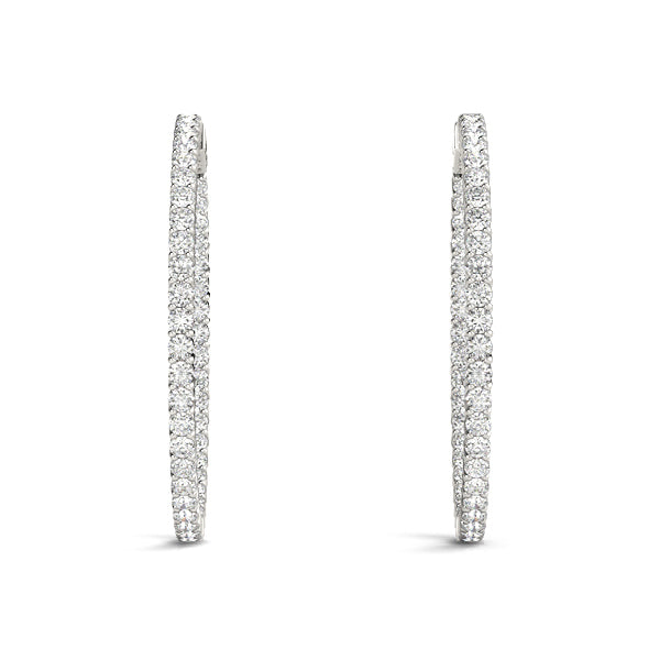 14K White Gold 1 Inch 2 Prong Round Hoop With 1 TCW Diamond (Lab Grown VS-SI1, E/F/G)