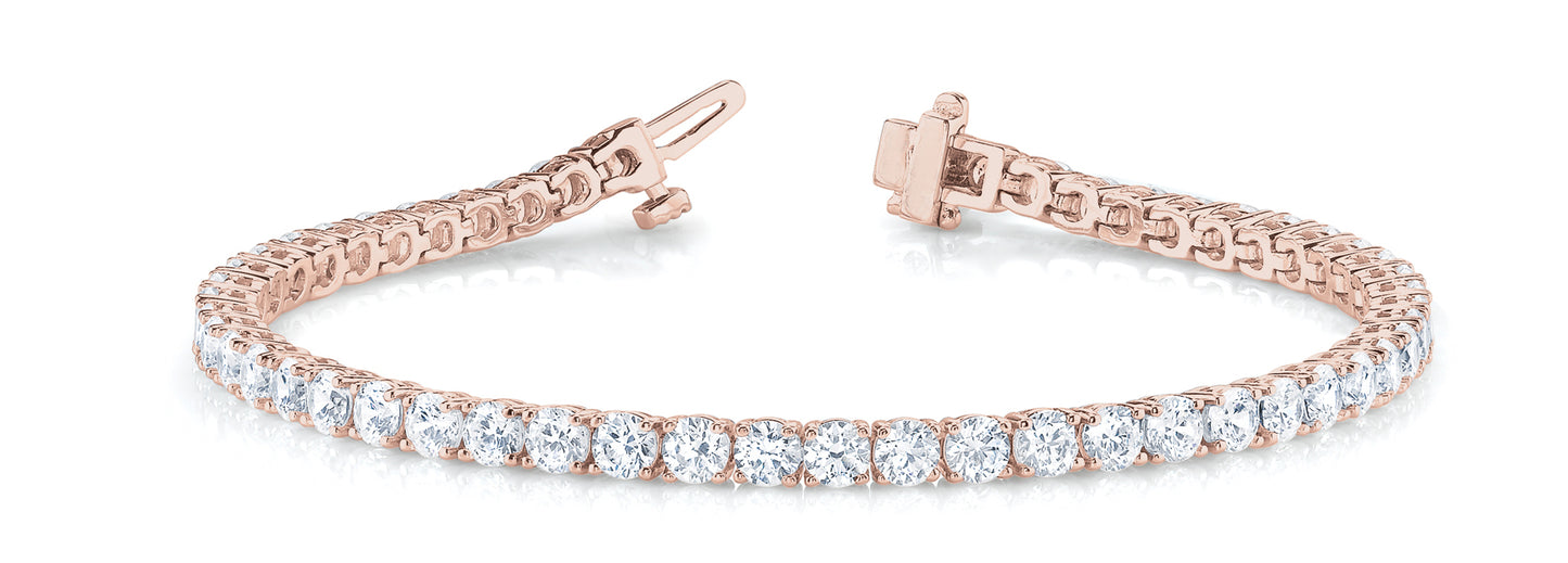 14K Rose Gold Bracelet In Line Prong Set With 4.65 TCW Diamond (Lab Grown VS-SI1, E/F/G)