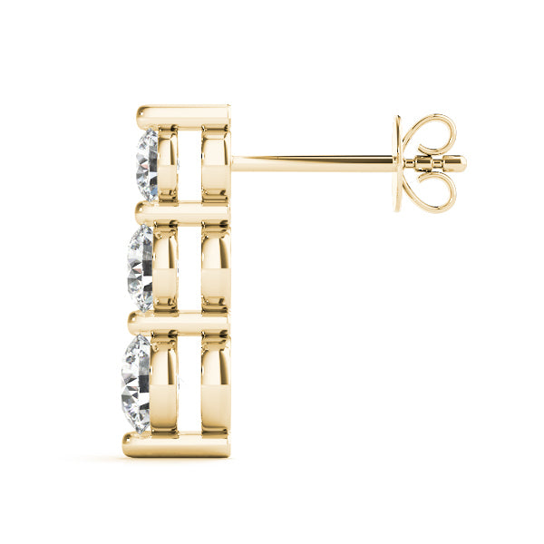 14K Yellow Gold Earrings 3 Stone With 0.50 TCW Diamond (Lab Grown VS-SI1, E/F/G)