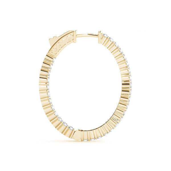 14K Yellow Gold 1.25 Inch 2 Prong Oval Hoop With 2.61 TCW Diamond (Lab Grown VS-SI1, E/F/G)