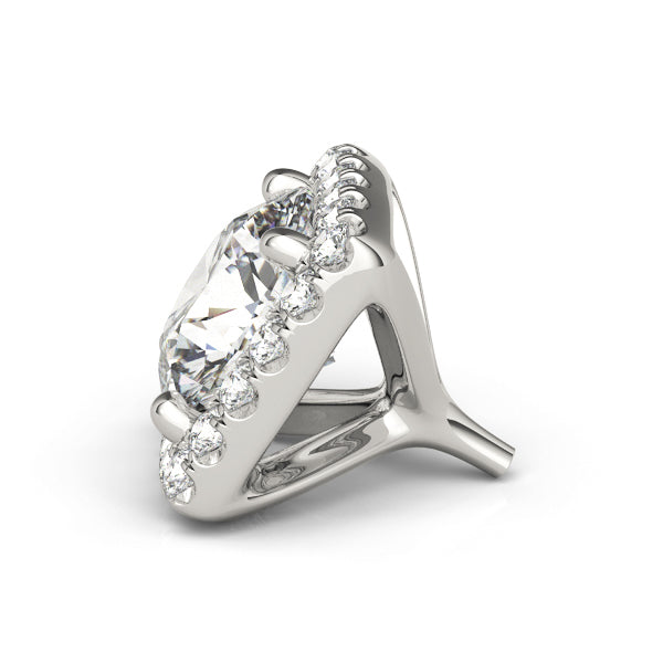 14K White Gold Round Center; Cushion Halo With 0.33 TCW Diamond (SI1-SI2, G-H)
