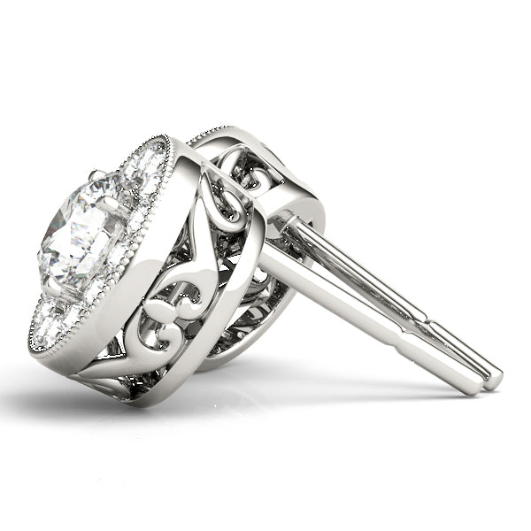 14K White Gold Earrings Halo With 0.64 TCW Diamond (SI1-SI2, G-H)