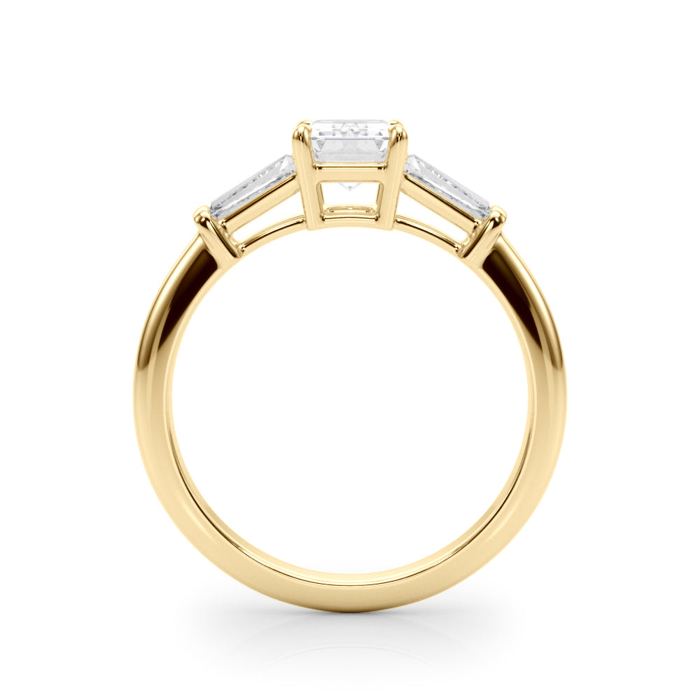 14K Yellow Gold 3 Stone Ring Emerald Center Taper Baquette Sides With 1.96 TCW Diamond (SI1-SI2, G-H)