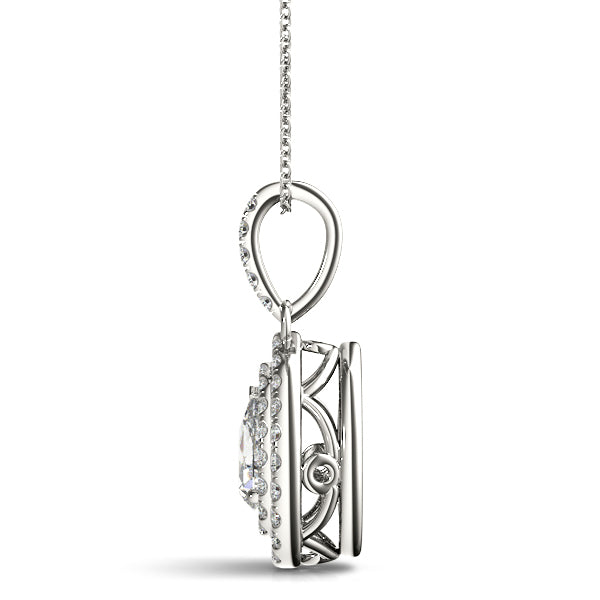 14K White Gold Pendants Pear 6x4 Double Halo With 0.24 TCW Diamond (SI2, H-I)