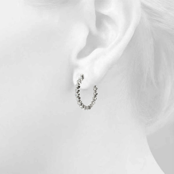 14K White Gold Earrings Hoop Earrings Vault Lock With 0.51 TCW Diamond (I2, H-I)