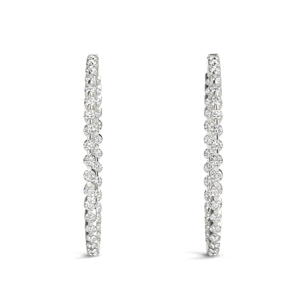 14K White Gold 1 Inch 1 Prong Round Hoop With 0.57 TCW Diamond (SI2, H-I)
