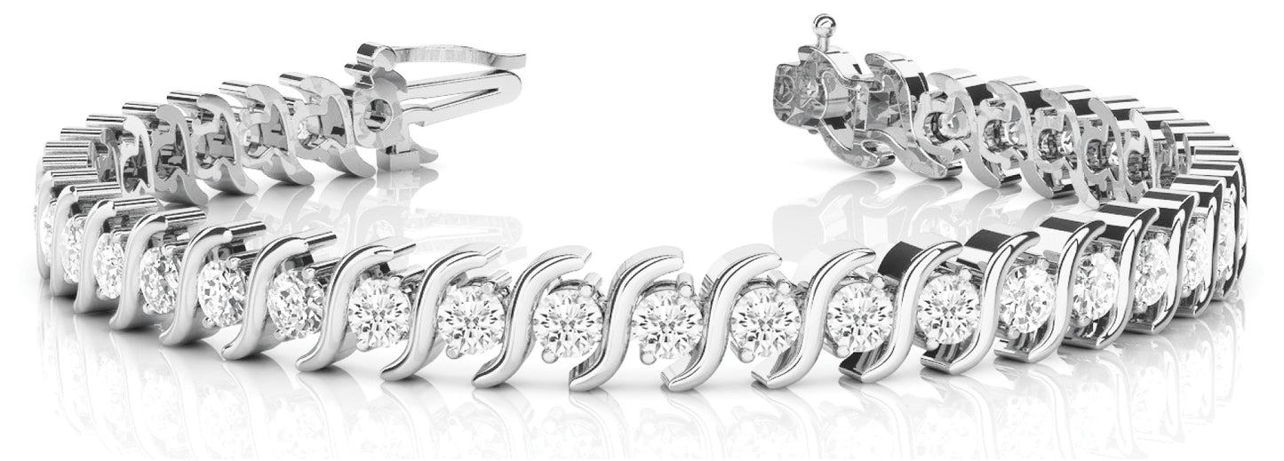 14K White Gold Bracelet In Line S Link With 0.96 TCW Diamond (I1, H-I)