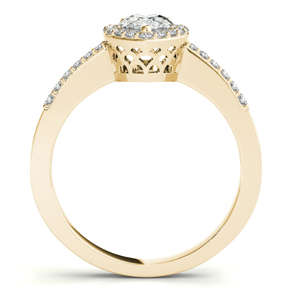 14K Yellow Gold Engagement Rings Halo Pear & Trillion With 0.23 TCW Diamond (SI2, H-I)