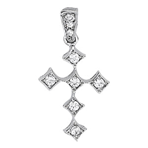 14K White Gold Pendants Religious Crosses With 0.19 TCW Diamond (I1, H-I)
