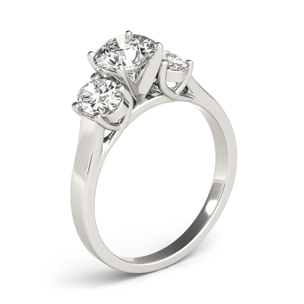 14K White Gold Engagement Rings 3 Stone Oval With 0.30 TCW Diamond (SI2, H-I)