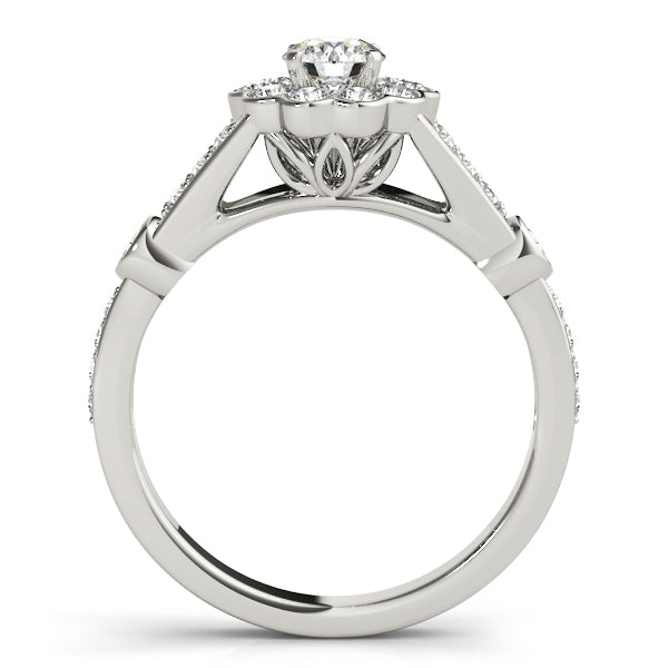 14K White Gold Engagement Rings Halo Round With 0.53 TCW Diamond (SI1-SI2, G-H)