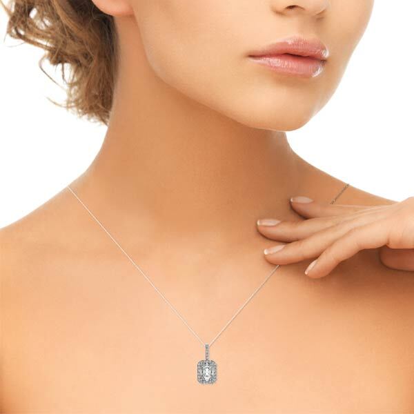 14K White Gold Pendants Halo With 0.18 TCW Diamond (SI1-SI2, G-H)