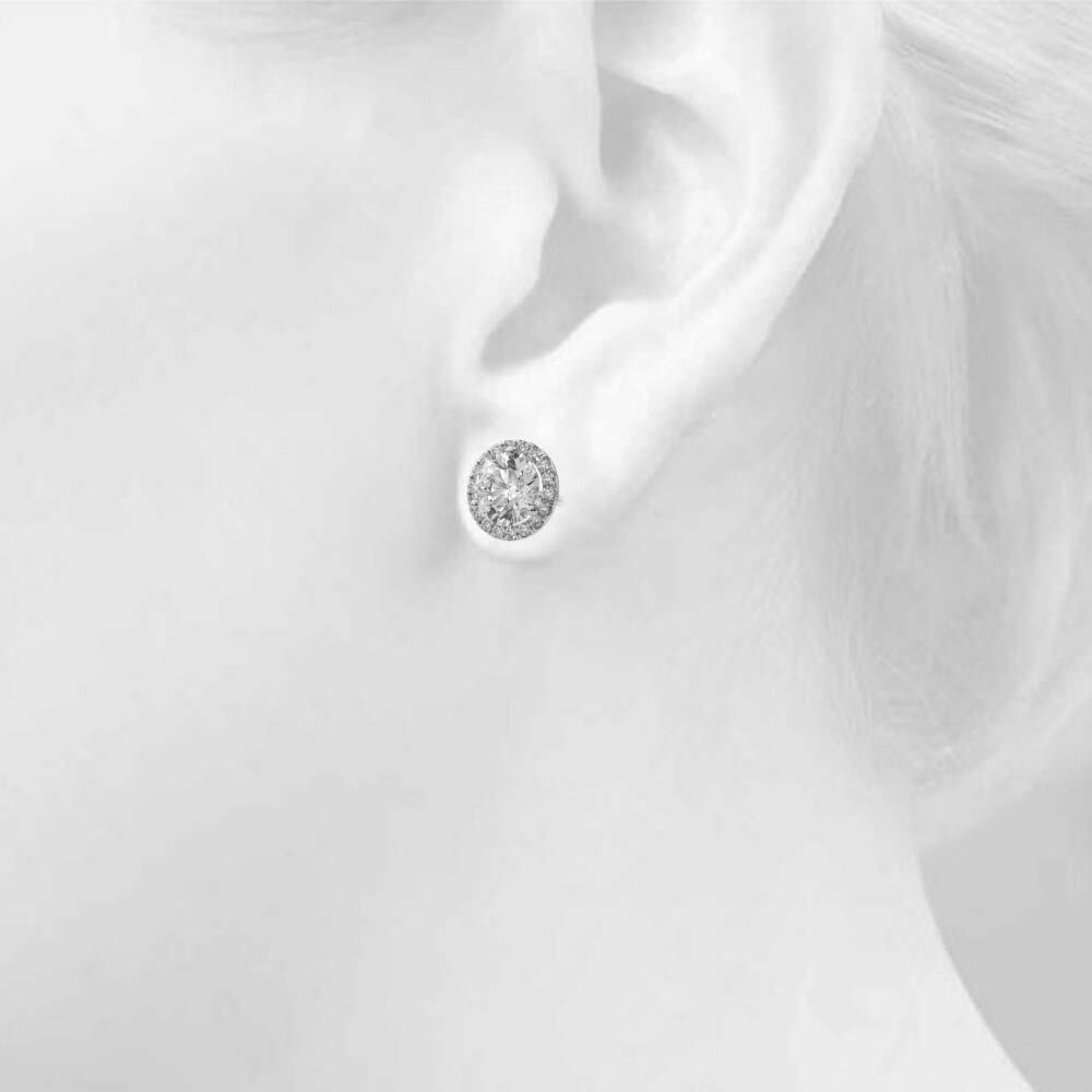 14K White Gold Earrings Halo With 1.67 TCW Diamond (Lab Grown VS-SI1, E/F/G)
