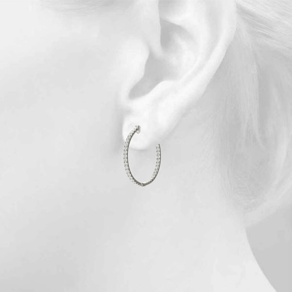 14K White Gold Earrings Hoop Earrings Standard Hoops With 0.30 TCW Diamond (SI1, G)