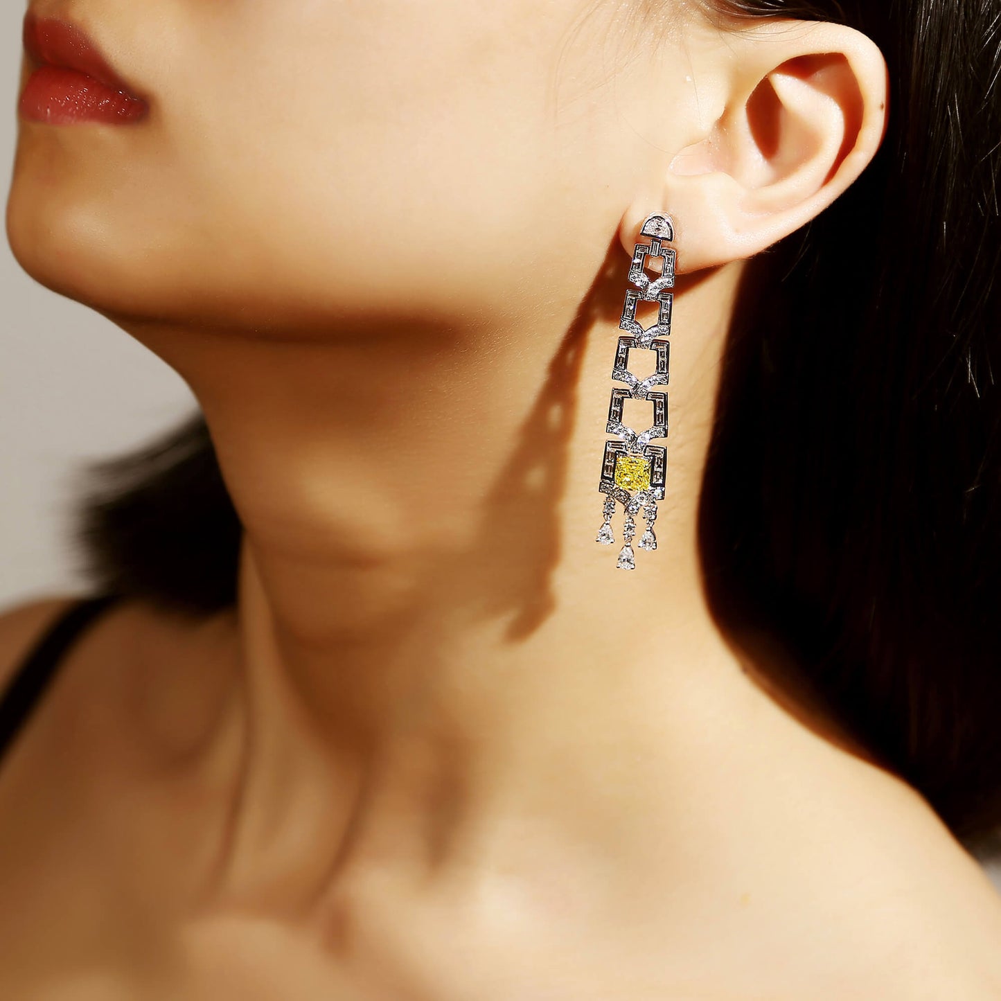 18K White Gold Statement Earrings With 3.19 TCW Yellow Cushion Shape Natural Diamond, GIA Certified