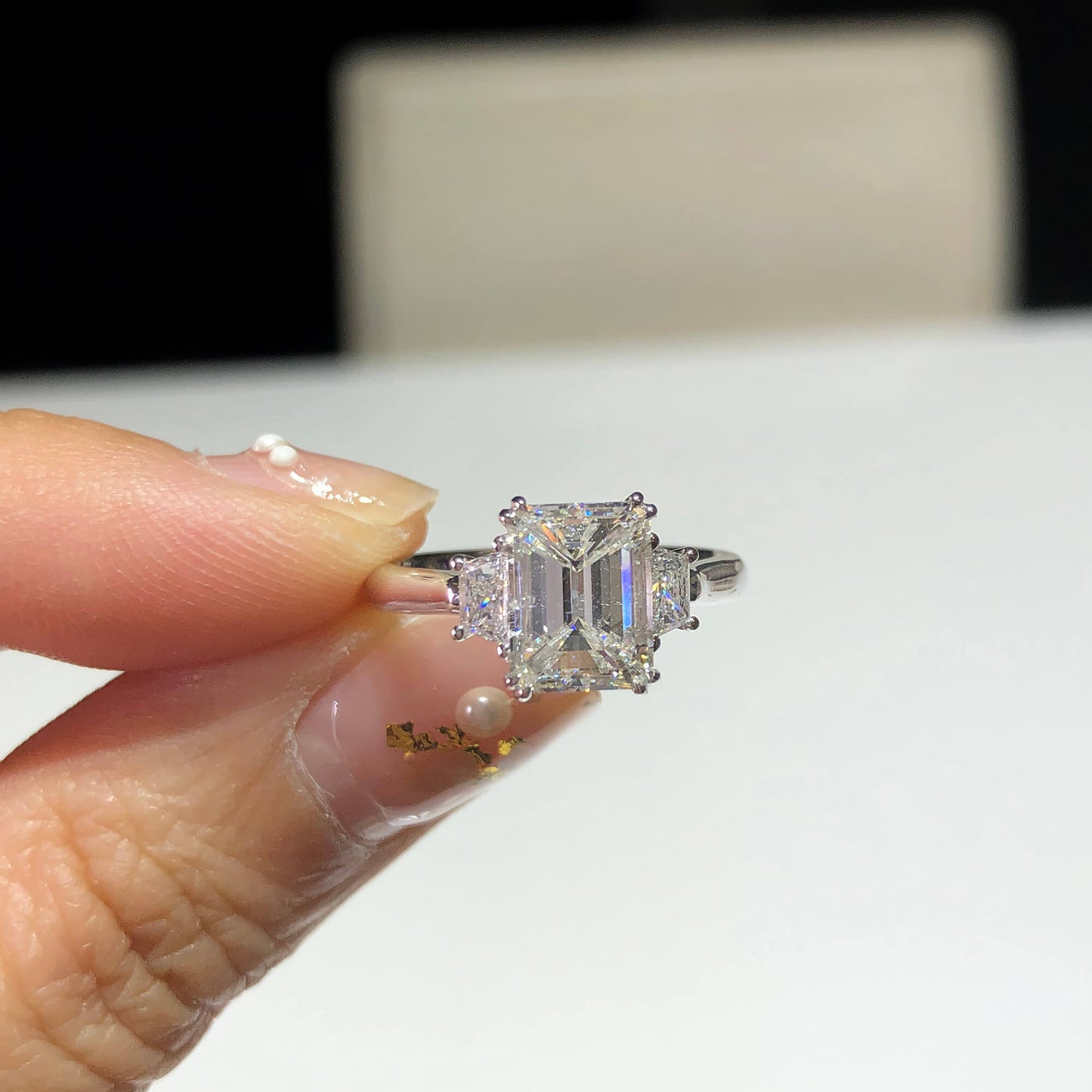 18K White Gold Statement Ring With 2.01 TCW Emerald Shape Natural Diamond, GIA Certified