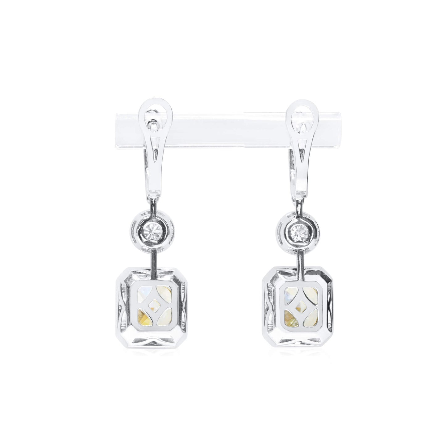18K White Gold Statement Earrings With 5.14 TCW Yellow Radiant Shape Natural Diamond, GIA Certified