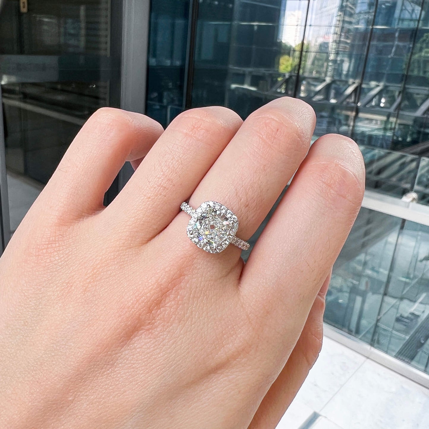 18K White Gold Statement Ring With 2.04 TCW Cushion Shape Natural Diamond, GIA Certified