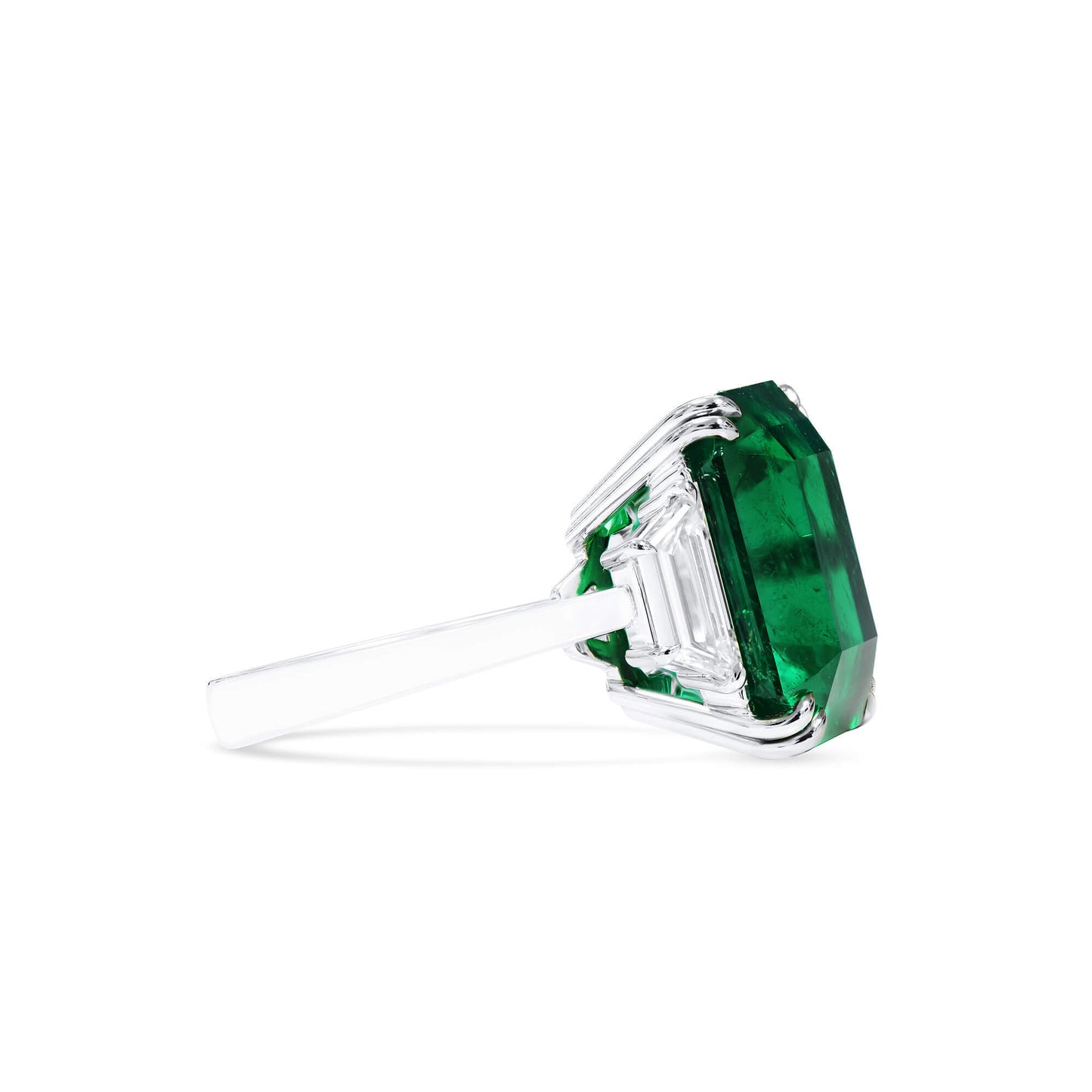 18K White Gold Statement Ring With 16.00 TCW Octagonal Shape Natural Emerald, GUBELIN Certified