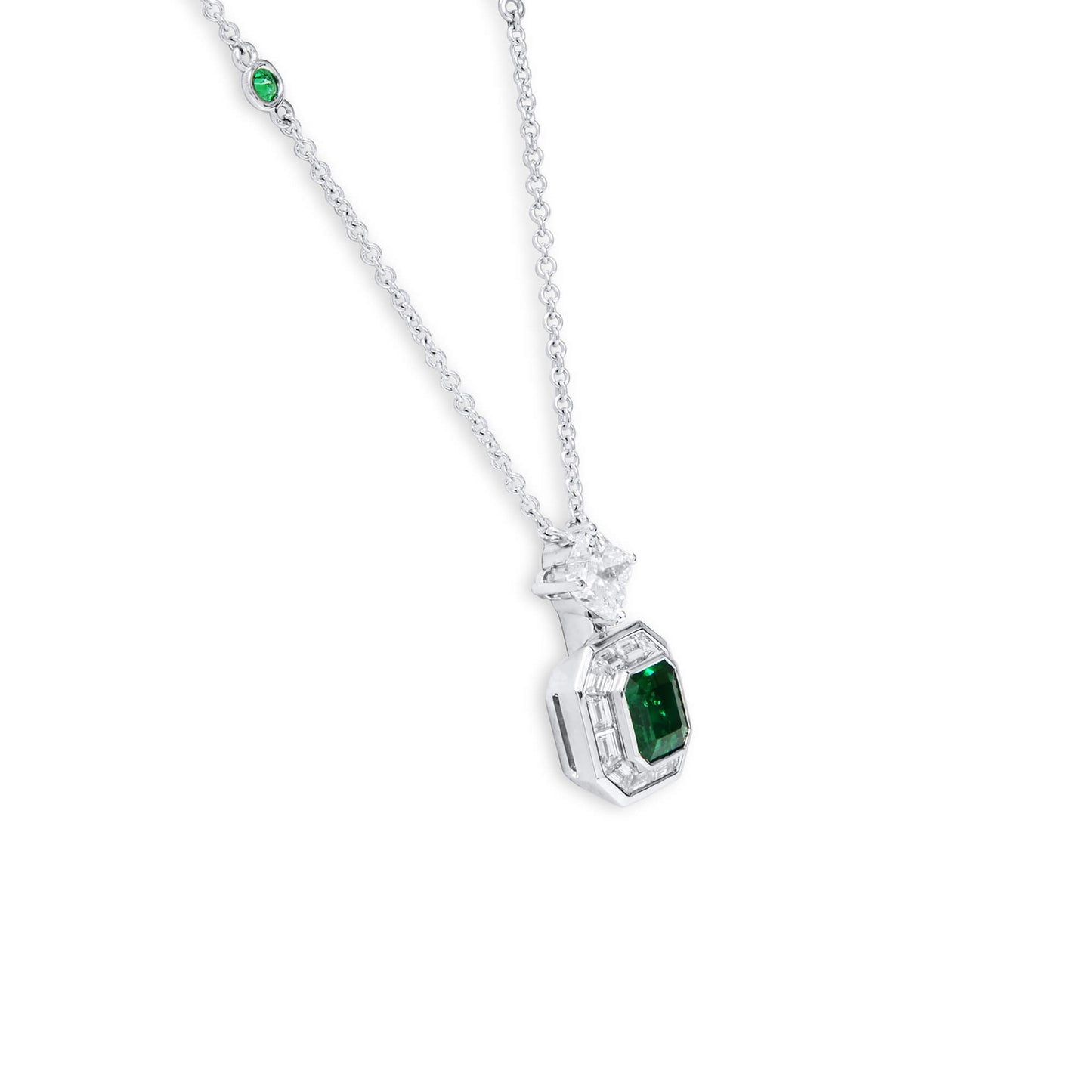 18K White Gold Statement Pendant With 0.84 TCW Octagonal Shape Natural Emerald, GRS Certified