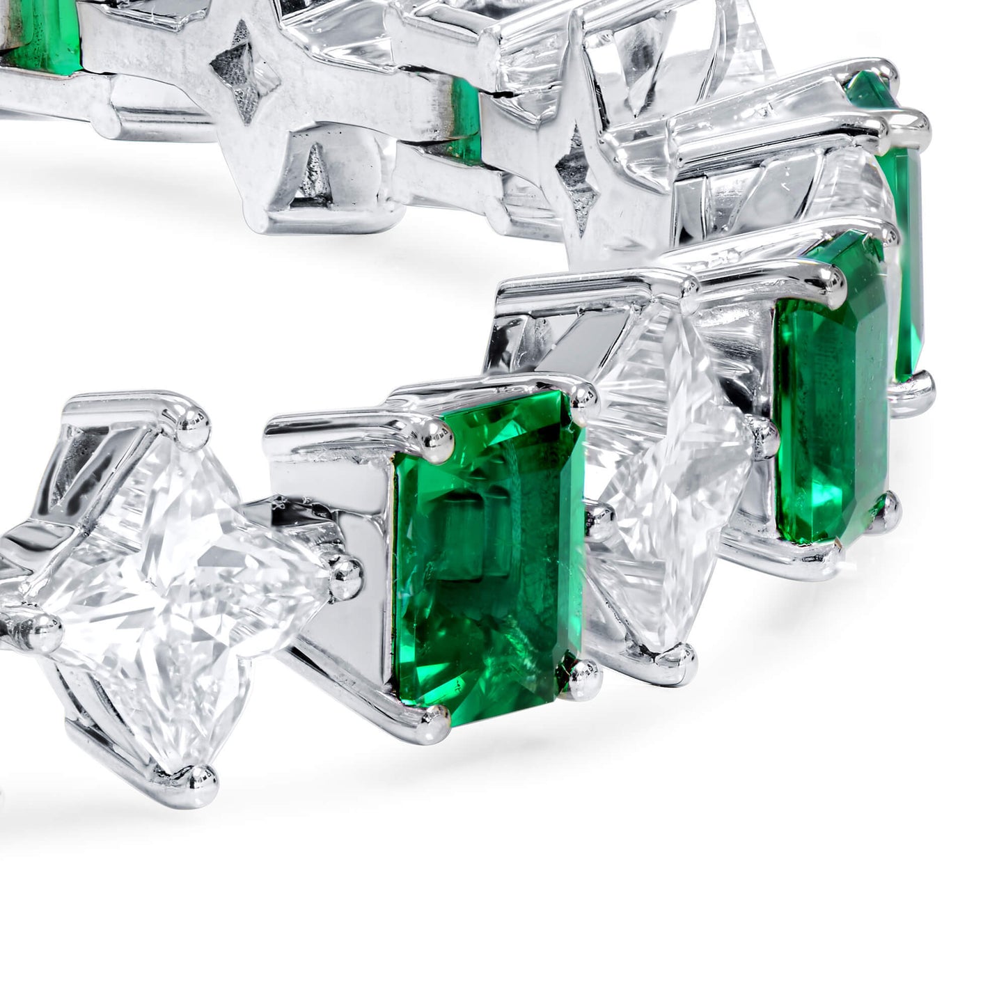 18K White Gold Statement Bracelet With 7.96 TCW Emerald Shape Natural Emerald, C.DUNAIGRE Certified