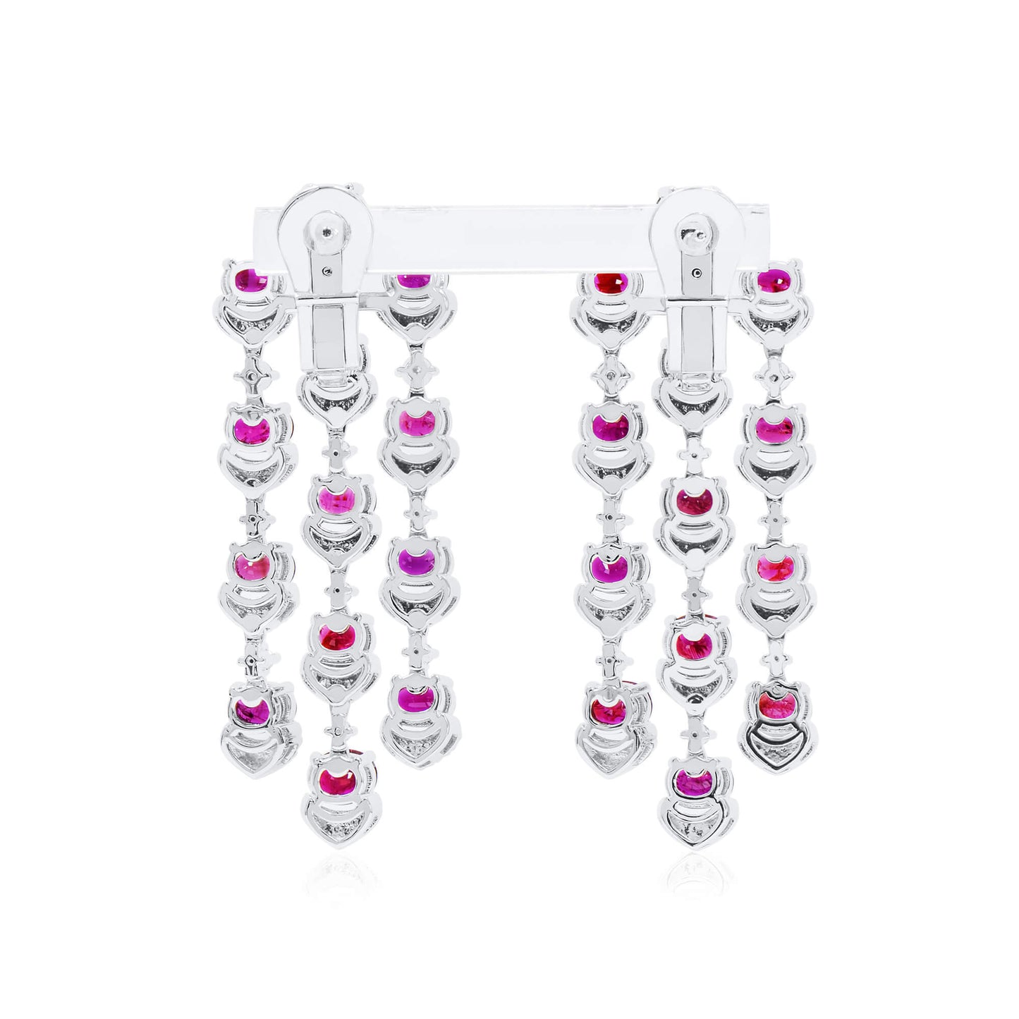 18K White Gold Statement Earrings With 9.25 TCW Oval Shape Natural Ruby, BELLEROPHON Certified