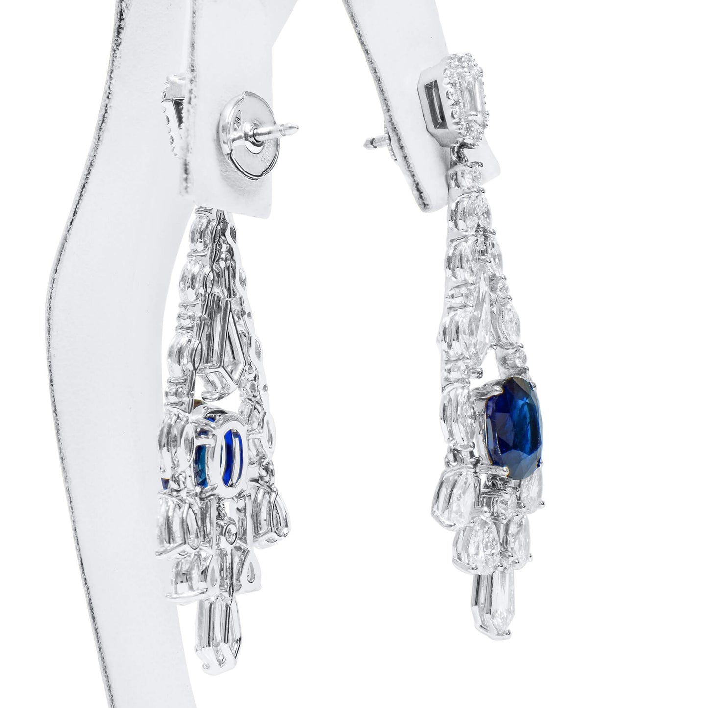 18K White Gold Statement Earrings With 4.91 TCW Oval Shape Natural Sapphire, GRS Certified