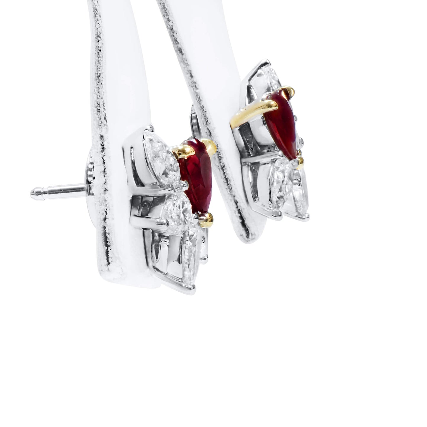 18K White & Yellow Gold Statement Earrings With 1.13 TCW Heart Shape Natural Ruby, GRS Certified