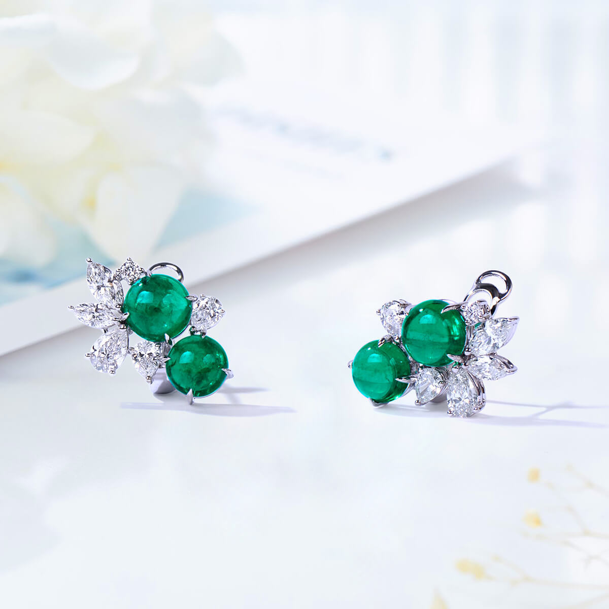 No Metal Statement Earrings With 4.20 TCW Round Shape Natural Emerald, GRS Certified