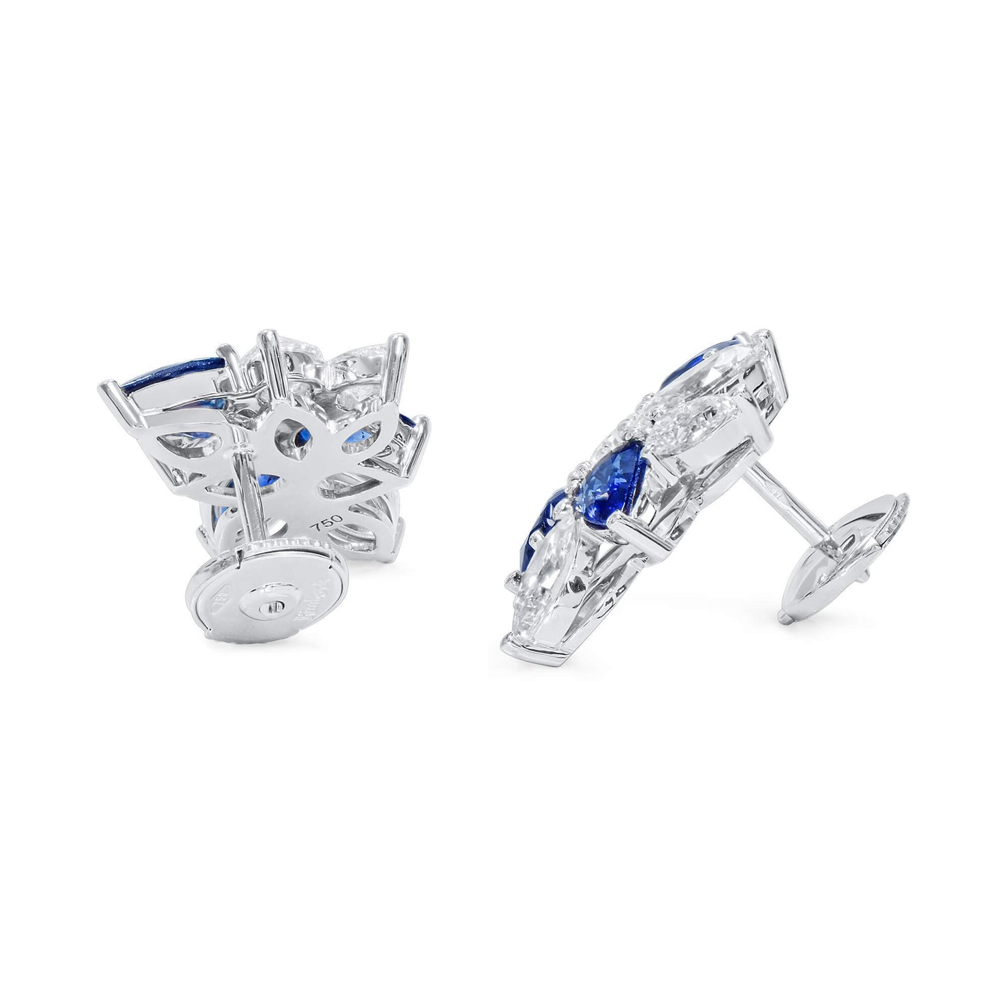 18K White Gold Statement Earrings With 3.14 TCW Pear Shape Natural Sapphire, GIA Certified