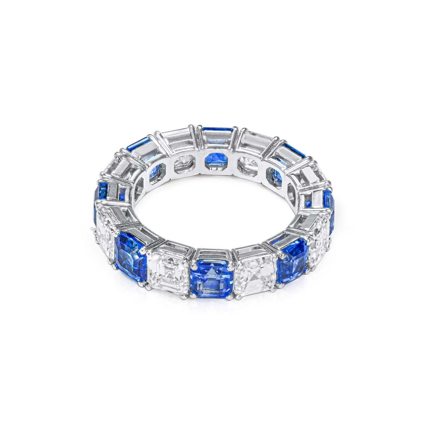 18K White Gold Statement Ring With 4.94 TCW Asscher Shape Natural Sapphire, GIA Certified