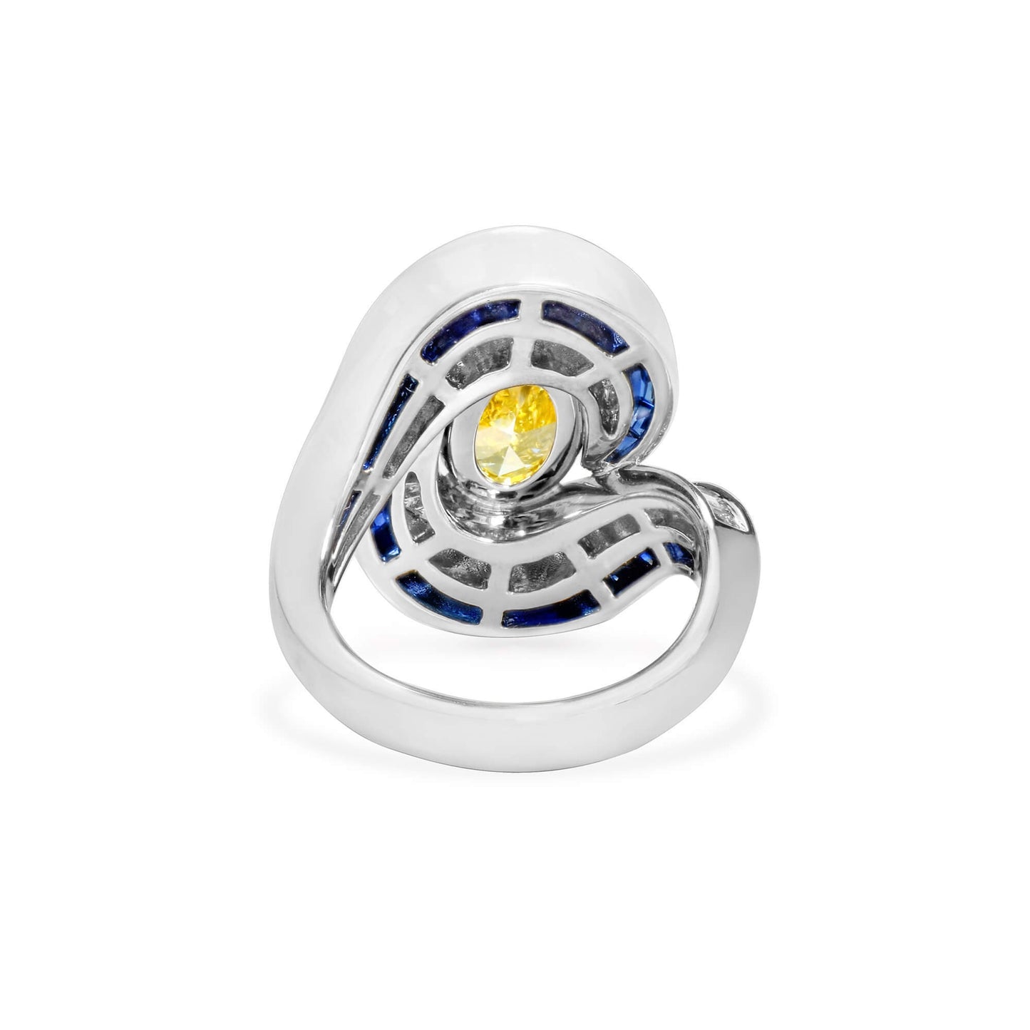 18K White Gold Statement Ring With 5.19 TCW Yellow Oval Shape Natural Diamond, GIA Certified