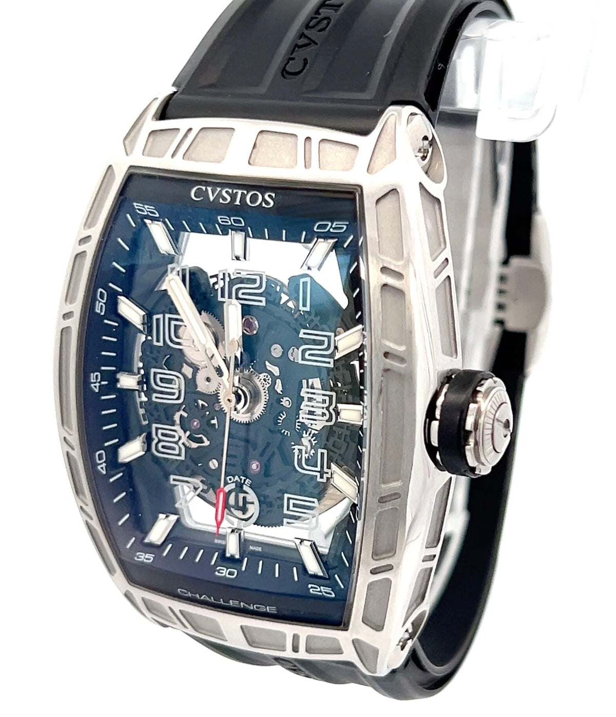 Mens CVSTOS Challenge II Jetliner Skeleton Watch With Rubber Strap Authentic Luxury Timepiece