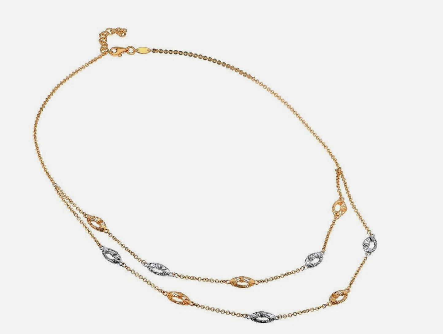 22K Yellow White Gold Two Tone Hoop Necklace - 20" Chain Necklace