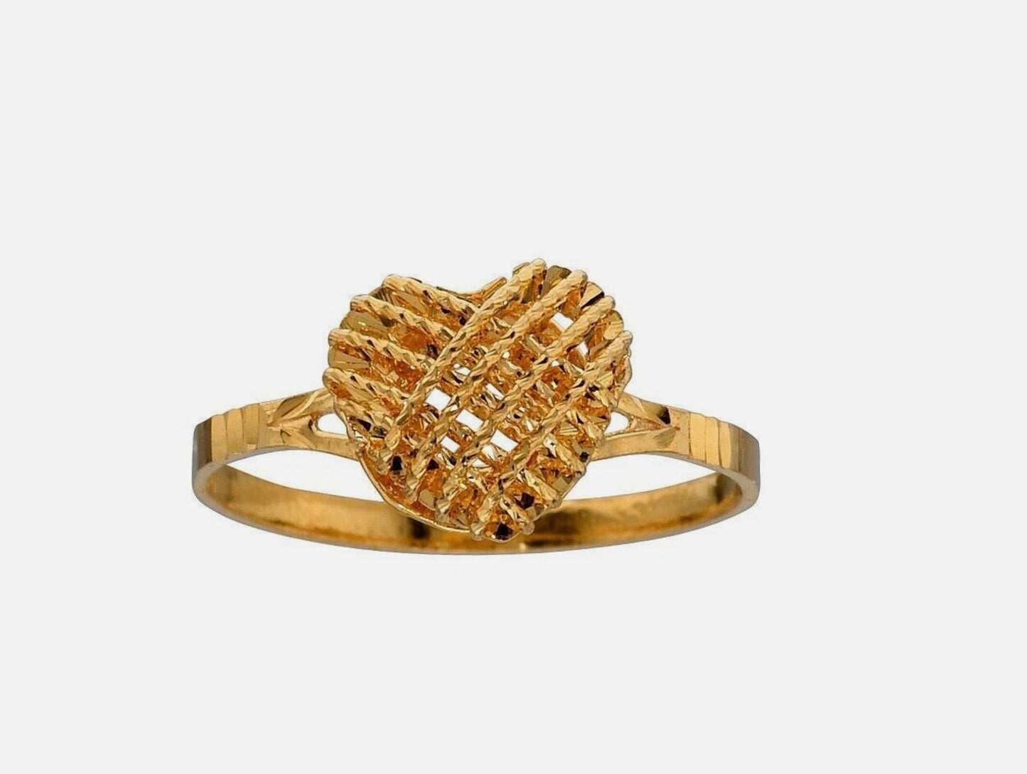 22K Yellow Gold Heart Ring Solid Gold Fine Jewelry Gift for Her