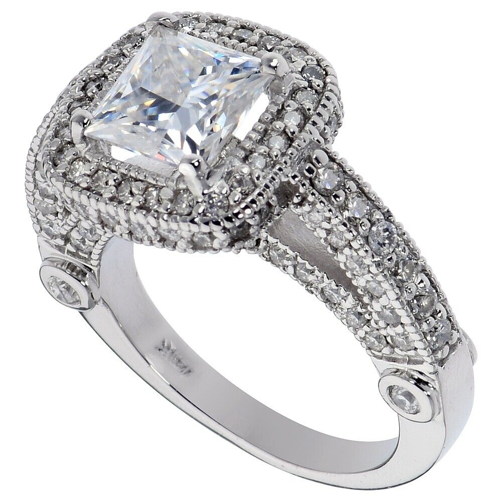 Gold Engagement Ring Diamonds Moissanite GRA Certified Over 3 Carats
