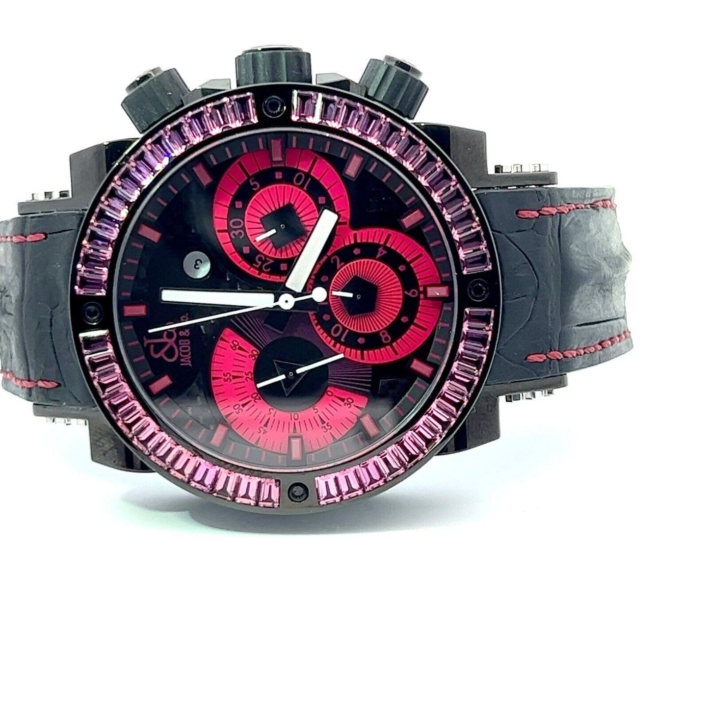 New Mens Jacob & Co. Rare Epic II Chronograph PVD Steel Tourmaline Baguettes