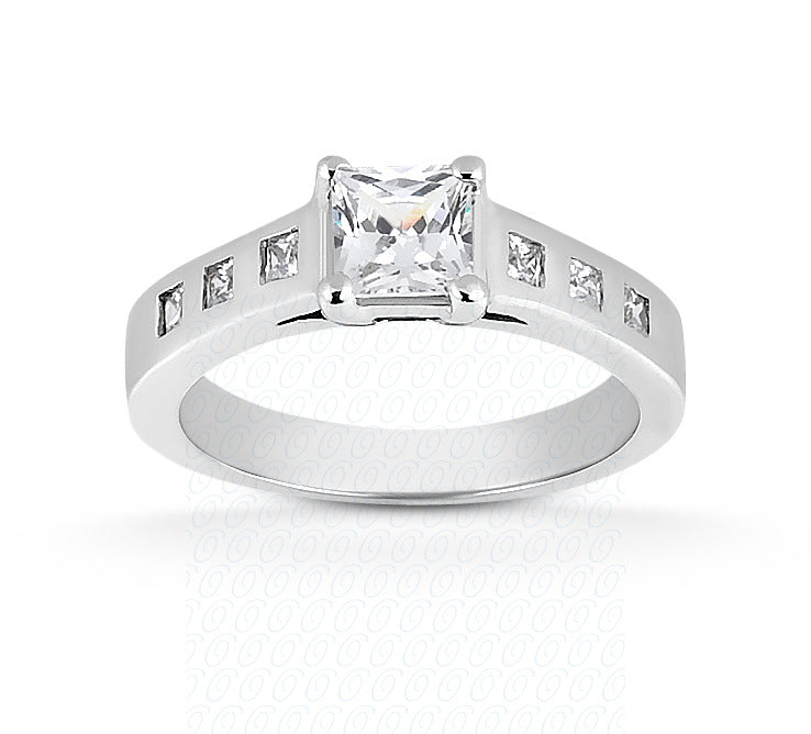 Princess Center Set Diamond Flush Setting Engagement Ring - ENR7667