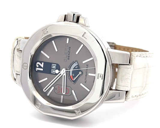 Clerc Icon 8  Power Reserve Automatic Mens Steel Case With Leather Strap Authentic Luxury Timepiece