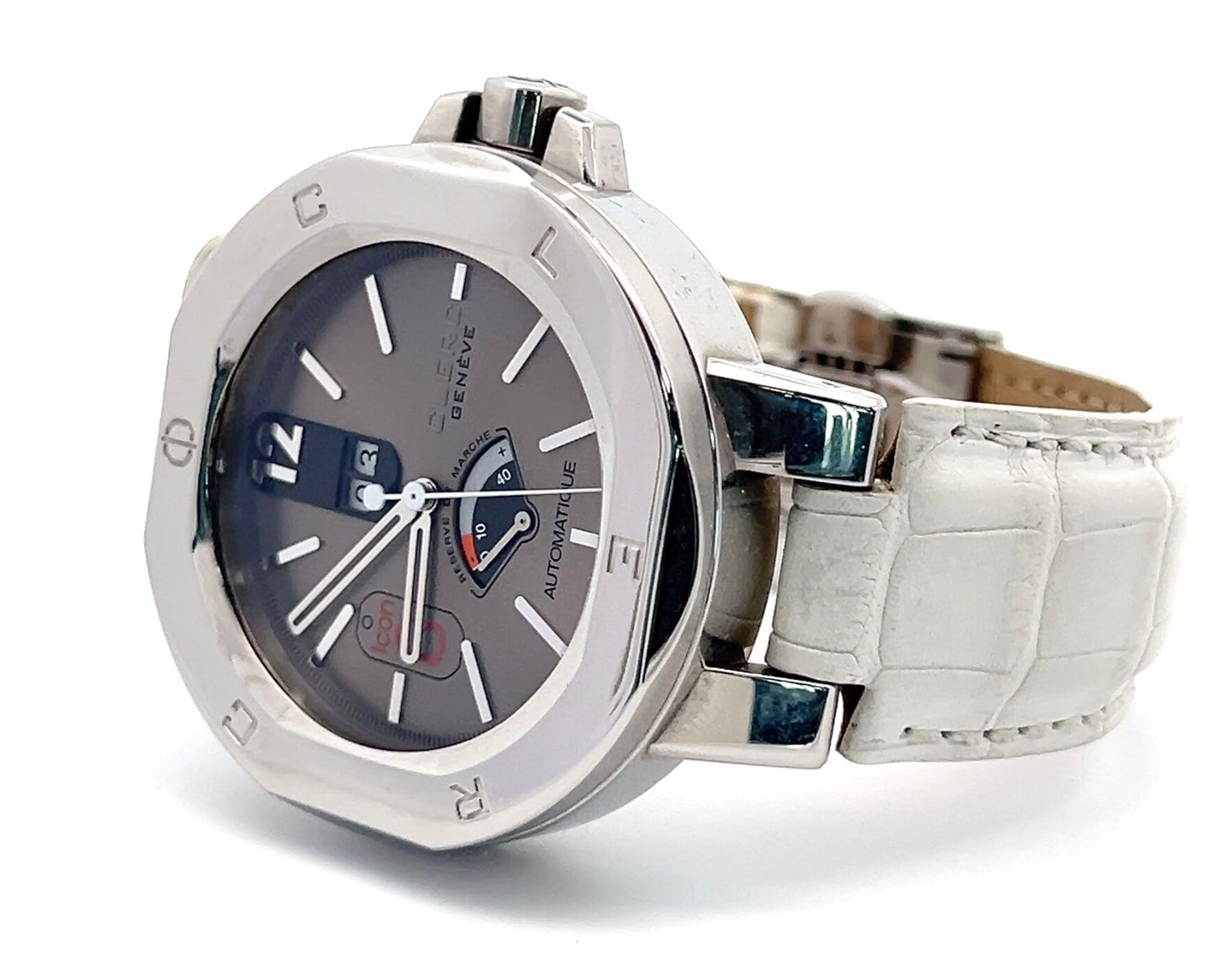 Clerc Icon 8  Power Reserve Automatic Mens Steel Case With Leather Strap Authentic Luxury Timepiece