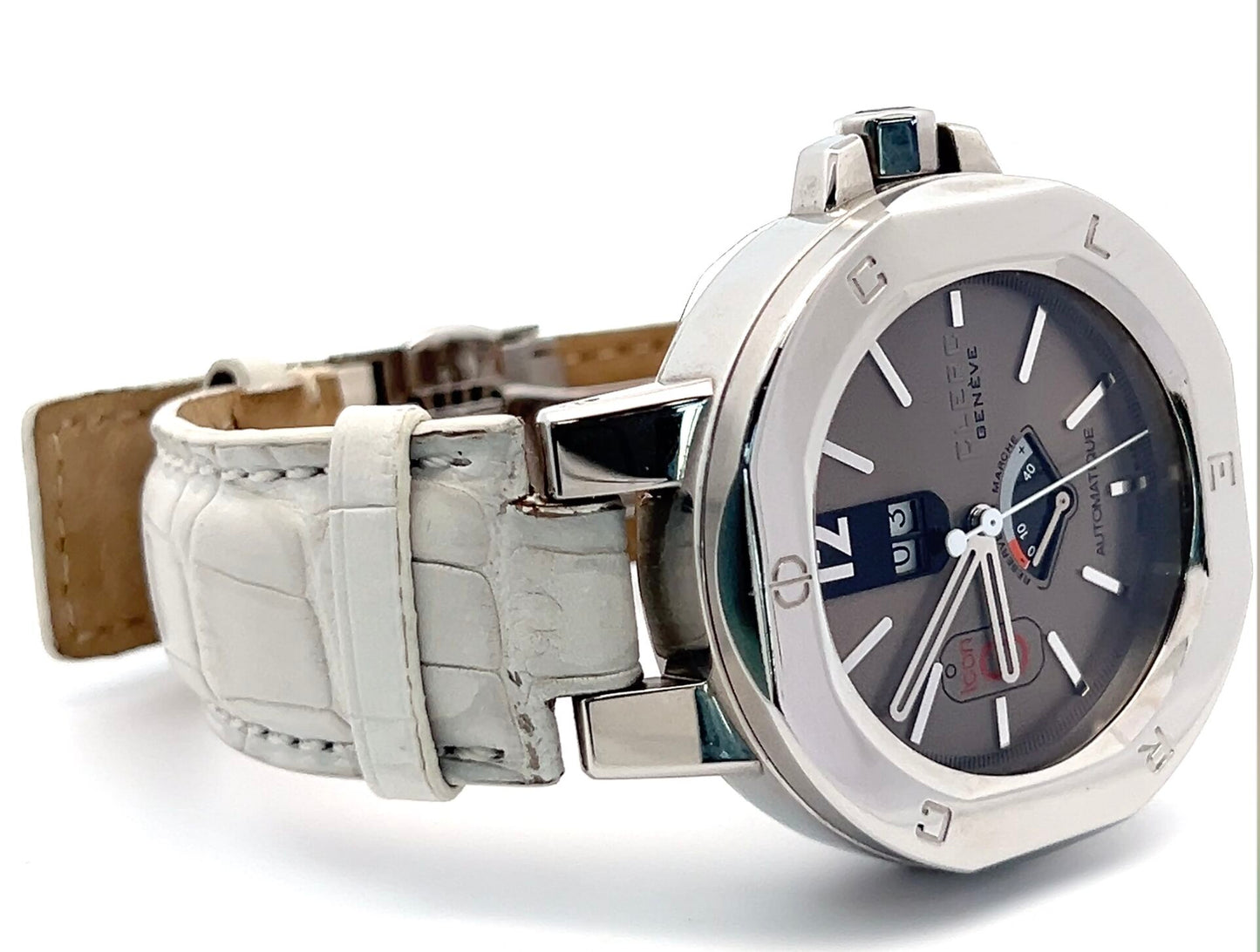 Clerc Icon 8  Power Reserve Automatic Mens Steel Case With Leather Strap Authentic Luxury Timepiece