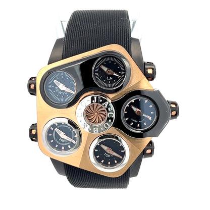Jacob & Co Grand Quartz Mens Steel / 18k Gold Case With Rubber Strap Authentic Luxury Timepiece