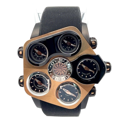 Jacob & Co Grand Quartz Mens Steel / 18k Gold Case With Rubber Strap Authentic Luxury Timepiece