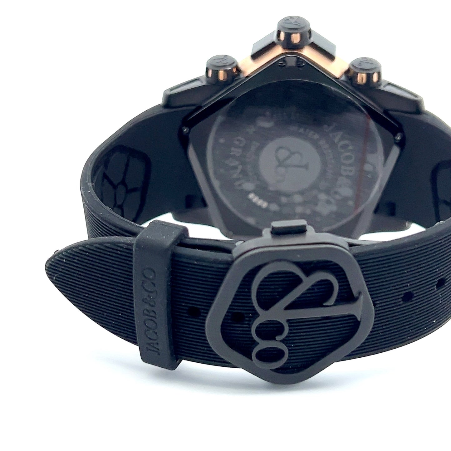Jacob & Co Grand Quartz Mens Steel / 18k Gold Case With Rubber Strap Authentic Luxury Timepiece
