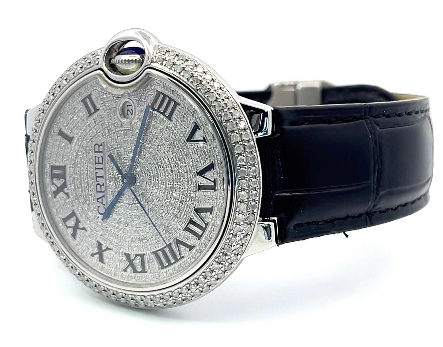 Cartier Ballon Bleu Automatic Mens Steel Case With Leather Strap Authentic Luxury Timepiece