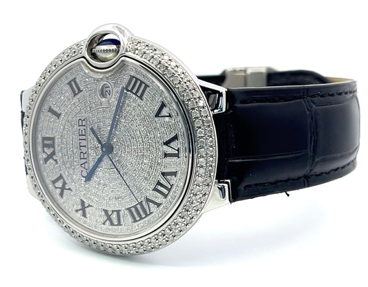 Cartier Ballon Bleu Automatic Mens Steel Case With Leather Strap Authentic Luxury Timepiece