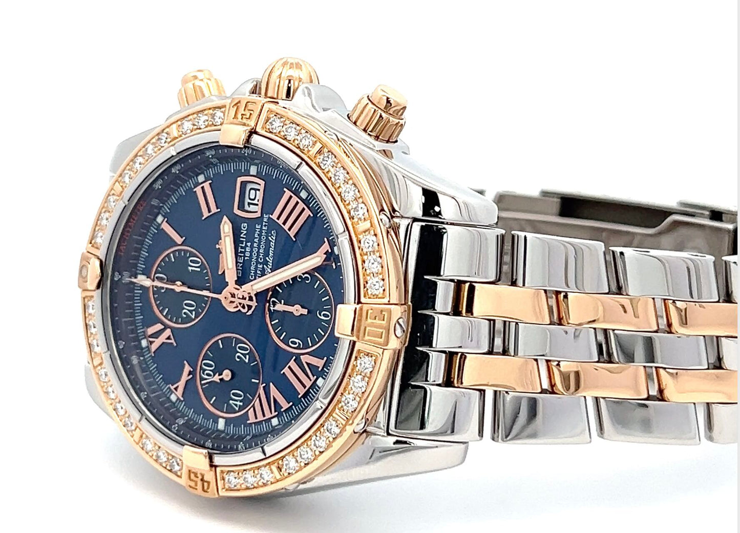 Mens Breitling Chronomat Evolution Chronograph 18K Gold/Steel Diamond Watch